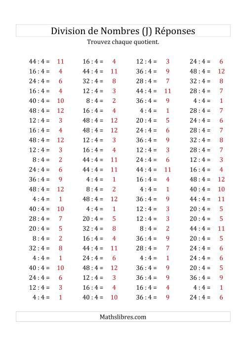 Division de Nombres Par 4 (Quotient 1 - 12) (J) page 2