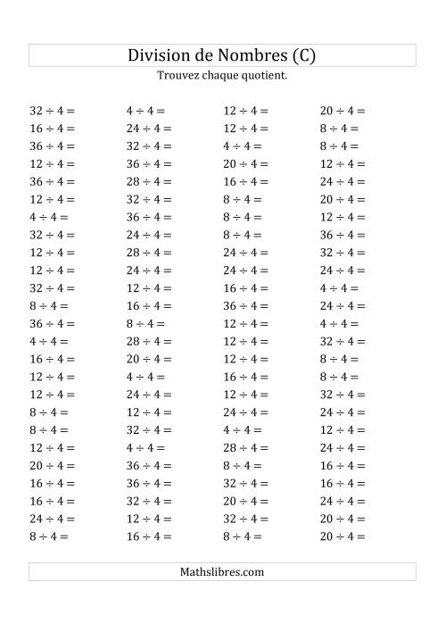 Division de Nombres Par 4 (Quotient 1 - 9) (C)