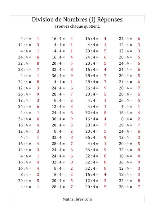 Division de Nombres Par 4 (Quotient 1 - 9) (I) page 2
