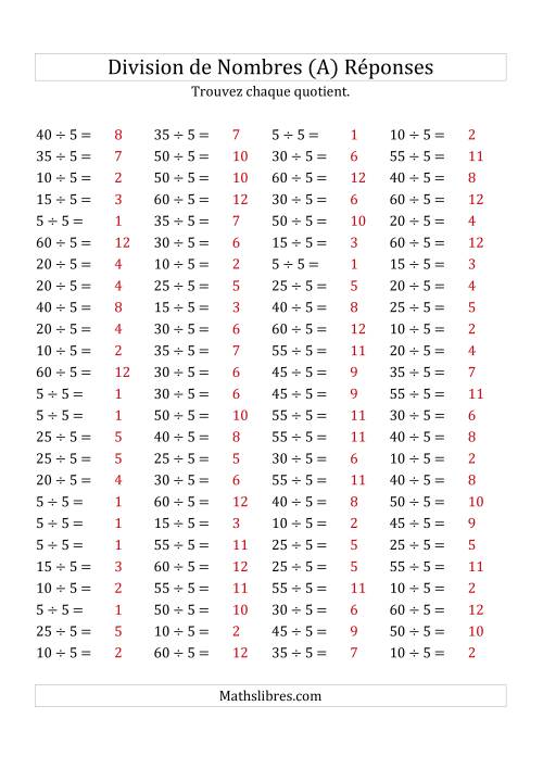 Division de Nombres Par 5 (Quotient 1 - 12) (A) page 2