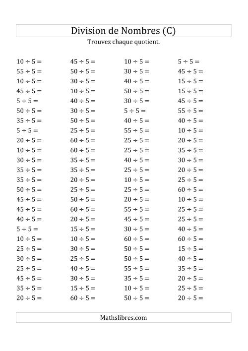 Division de Nombres Par 5 (Quotient 1 - 12) (C)