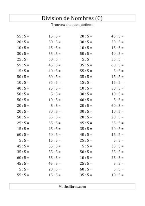 Division de Nombres Par 5 (Quotient 1 - 12) (C)