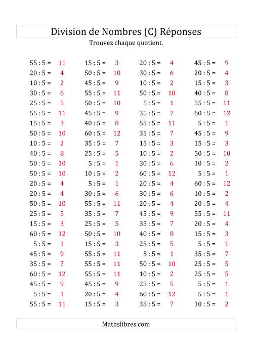 Division de Nombres Par 5 (Quotient 1 - 12) (C) page 2