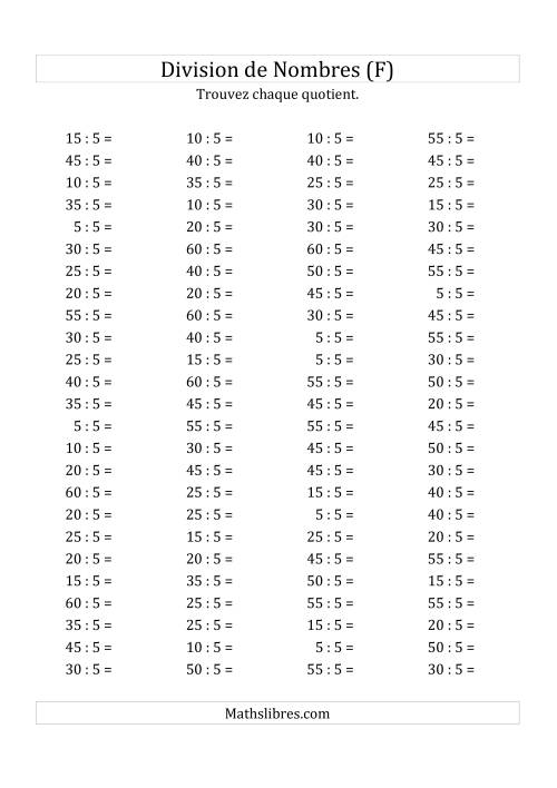 Division de Nombres Par 5 (Quotient 1 - 12) (F)