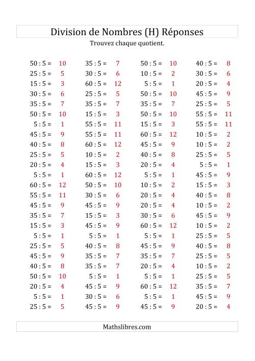 Division de Nombres Par 5 (Quotient 1 - 12) (H) page 2