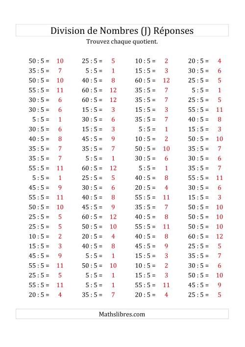 Division de Nombres Par 5 (Quotient 1 - 12) (J) page 2