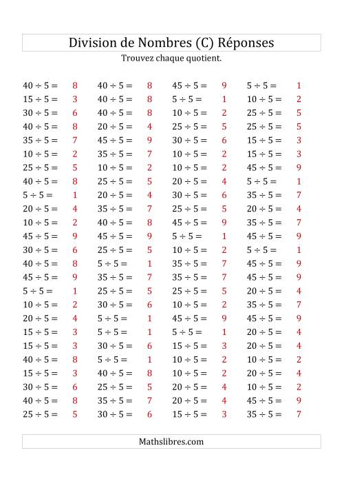 Division de Nombres Par 5 (Quotient 1 - 9) (C) page 2