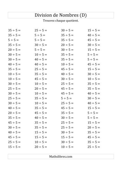 Division de Nombres Par 5 (Quotient 1 - 9) (D)