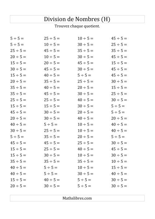 Division de Nombres Par 5 (Quotient 1 - 9) (H)