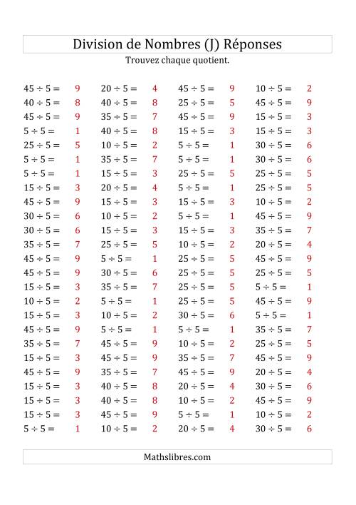 Division de Nombres Par 5 (Quotient 1 - 9) (J) page 2