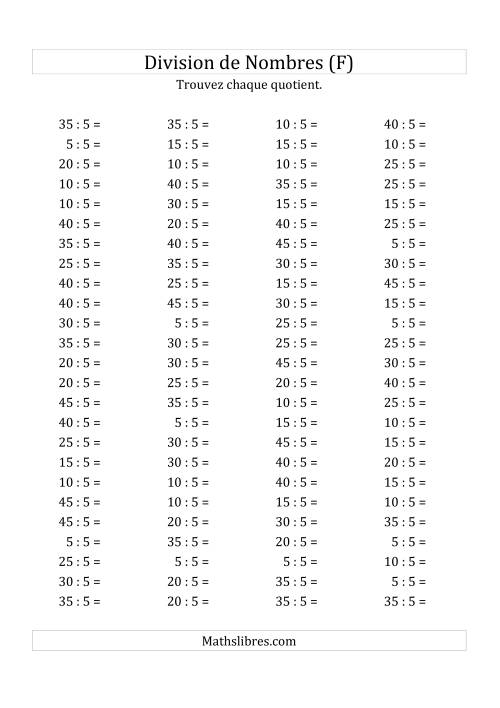 Division de Nombres Par 5 (Quotient 1 - 9) (F)