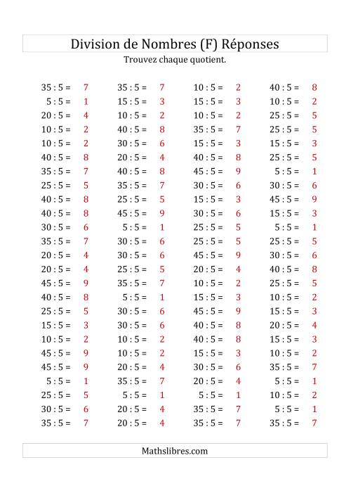 Division de Nombres Par 5 (Quotient 1 - 9) (F) page 2