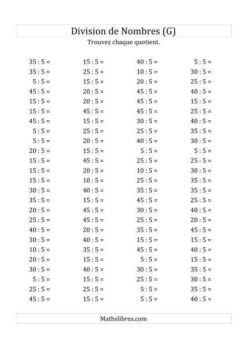 Division de Nombres Par 5 (Quotient 1 - 9) (G)