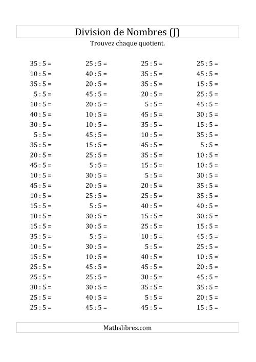 Division de Nombres Par 5 (Quotient 1 - 9) (J)