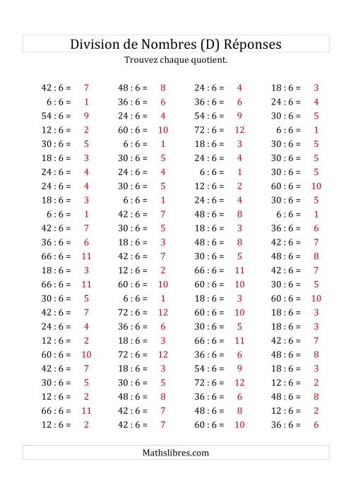 Division de Nombres Par 6 (Quotient 1 - 12) (D) page 2