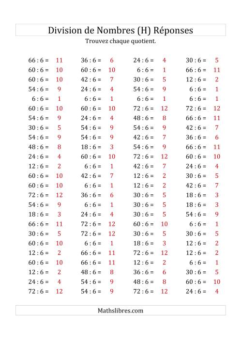 Division de Nombres Par 6 (Quotient 1 - 12) (H) page 2
