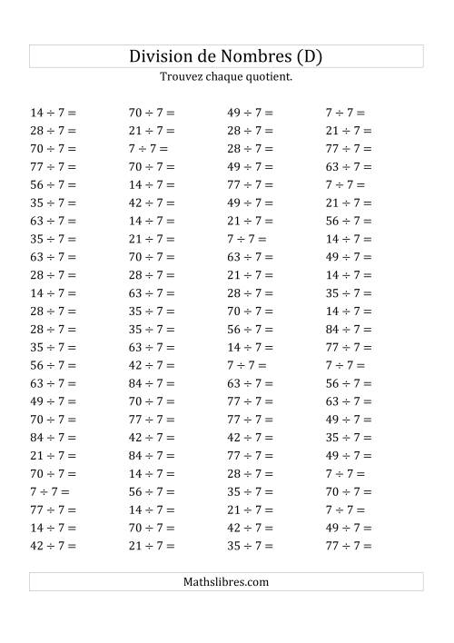 Division de Nombres Par 7 (Quotient 1 - 12) (D)