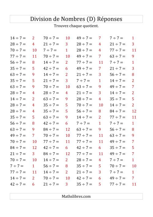 Division de Nombres Par 7 (Quotient 1 - 12) (D) page 2