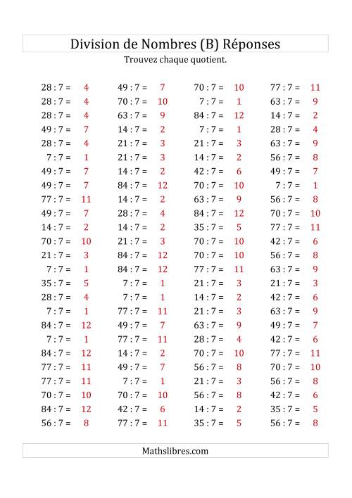 Division de Nombres Par 7 (Quotient 1 - 12) (B) page 2