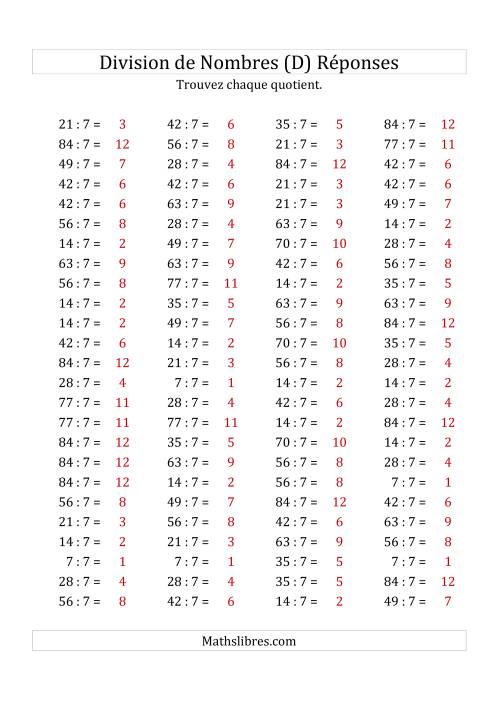 Division de Nombres Par 7 (Quotient 1 - 12) (D) page 2