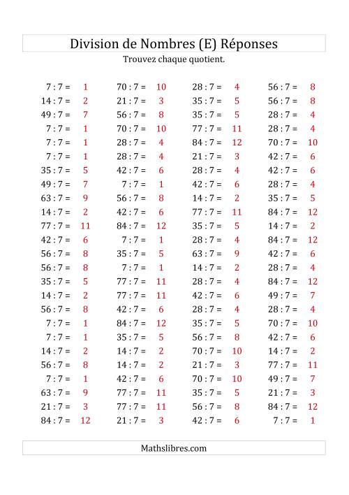 Division de Nombres Par 7 (Quotient 1 - 12) (E) page 2