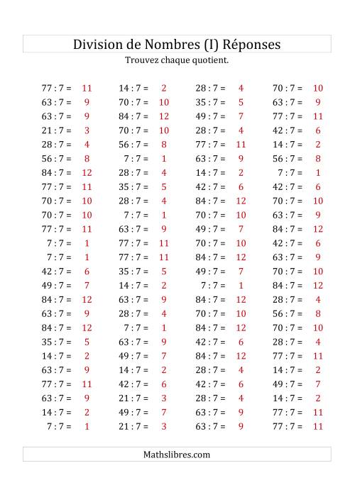 Division de Nombres Par 7 (Quotient 1 - 12) (I) page 2
