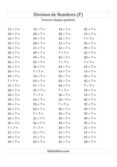 Division de Nombres Par 7 (Quotient 1 - 9) (F)