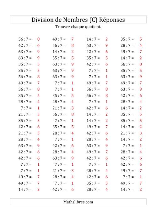Division de Nombres Par 7 (Quotient 1 - 9) (C) page 2