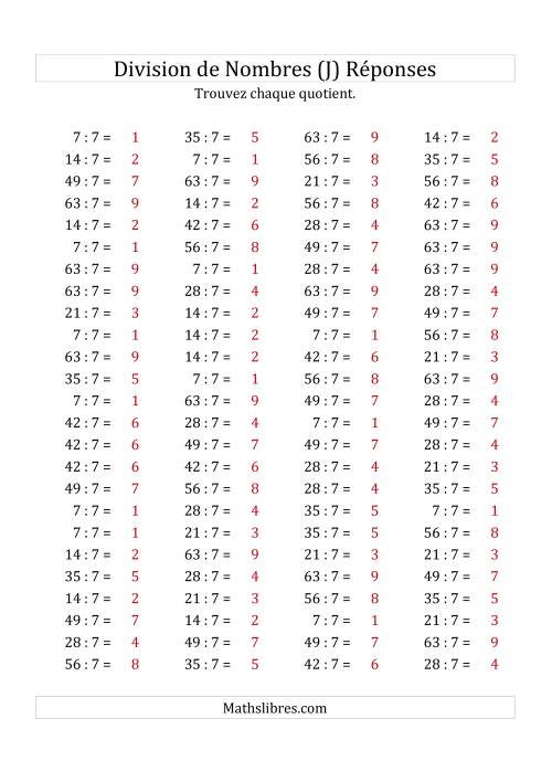 Division de Nombres Par 7 (Quotient 1 - 9) (J) page 2