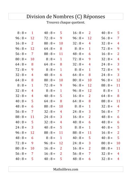 Division de Nombres Par 8 (Quotient 1 - 12) (C) page 2