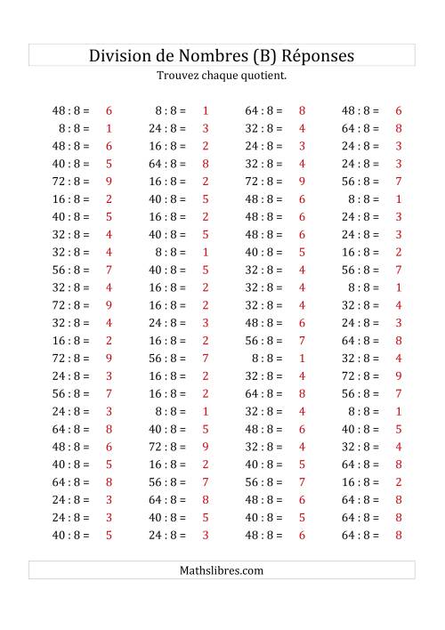 Division de Nombres Par 8 (Quotient 1 - 9) (B) page 2