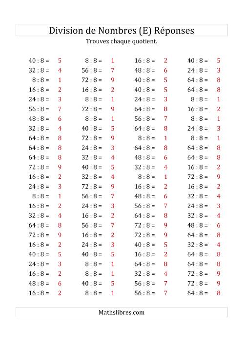 Division de Nombres Par 8 (Quotient 1 - 9) (E) page 2