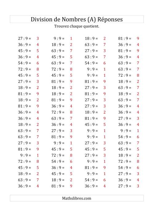 Division de Nombres Par 9 (Quotient 1 - 9) (Tout) page 2