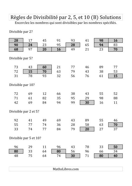 Divisibilité par 2, 5 et 10 -- 2-chiffres (B) page 2