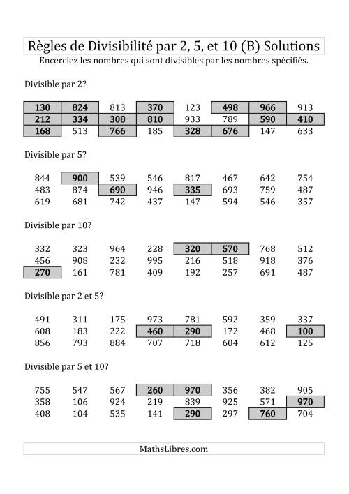 Divisibilité par 2, 5 et 10 -- 3-chiffres (B) page 2