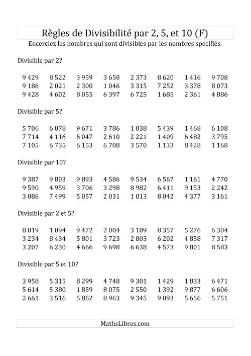 Divisibilité par 2, 5 et 10 -- 4-chiffres (F)