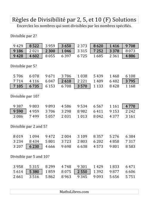 Divisibilité par 2, 5 et 10 -- 4-chiffres (F) page 2