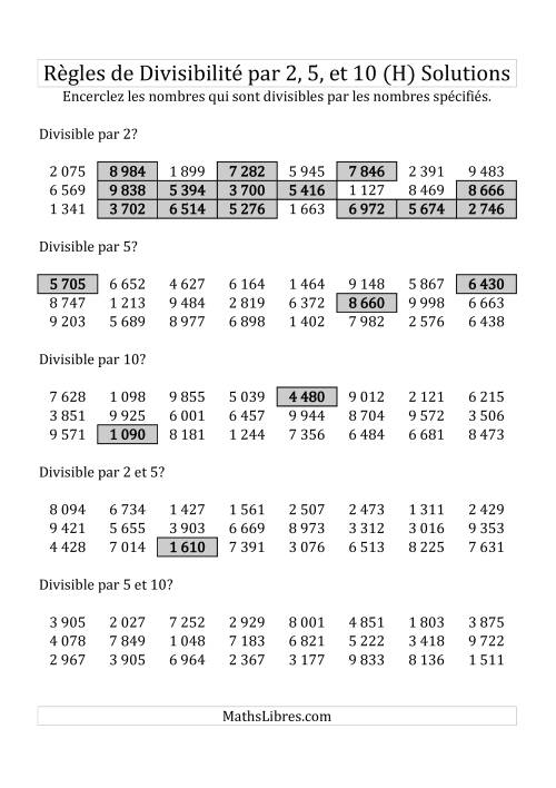 Divisibilité par 2, 5 et 10 -- 4-chiffres (H) page 2