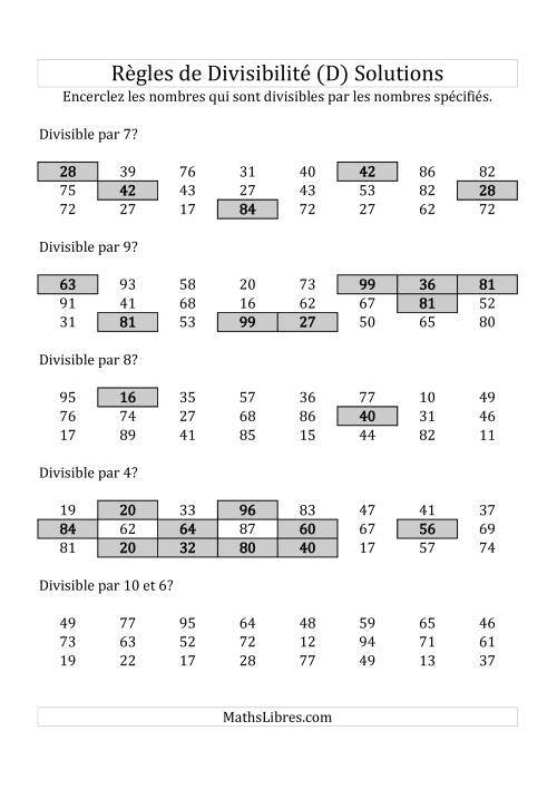 Divisibilité par chiffres 2 à 10 -- 2-chiffres (D) page 2