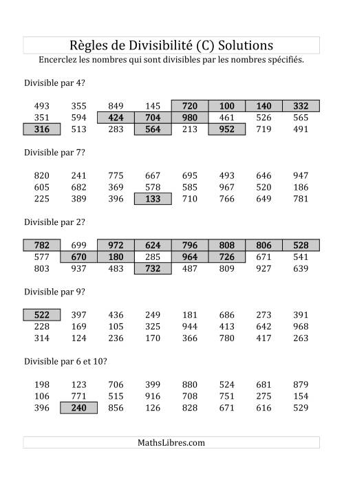 Divisibilité par chiffres 2 à 10 -- 3-chiffres (C) page 2
