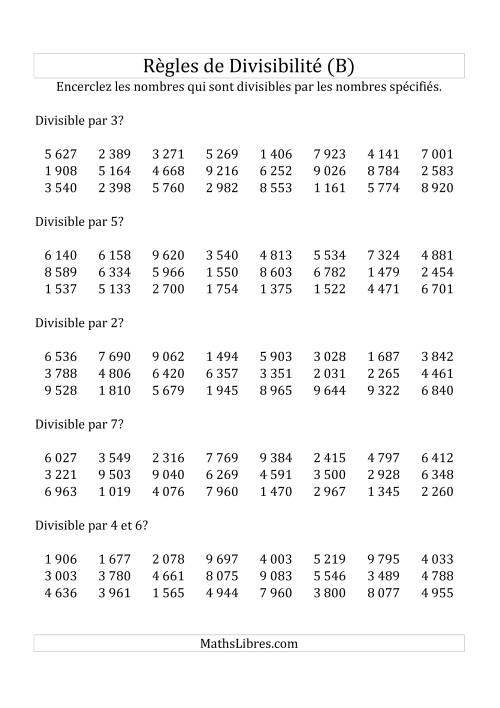 Divisibilité par chiffres 2 à 10 -- 4-chiffres (B)