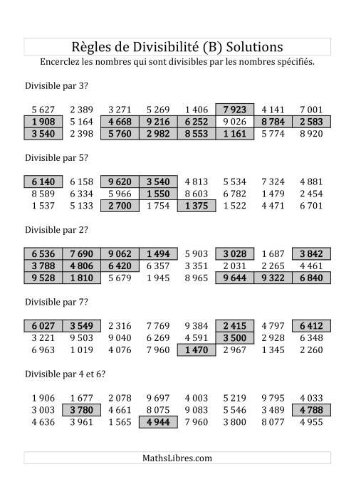 Divisibilité par chiffres 2 à 10 -- 4-chiffres (B) page 2
