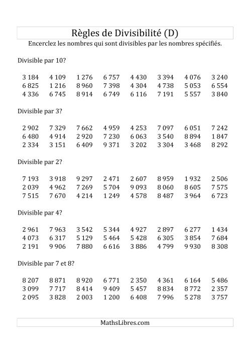 Divisibilité par chiffres 2 à 10 -- 4-chiffres (D)
