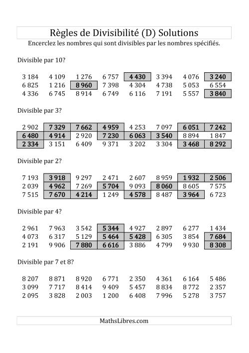 Divisibilité par chiffres 2 à 10 -- 4-chiffres (D) page 2