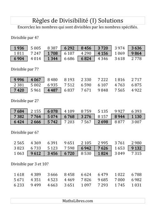 Divisibilité par chiffres 2 à 10 -- 4-chiffres (I) page 2