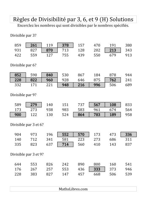 Divisibilité par 3, 6 et 9 -- 3-chiffres (H) page 2