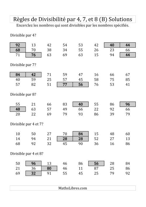 Divisibilité par 4, 7 et 8 -- 2-chiffres (B) page 2