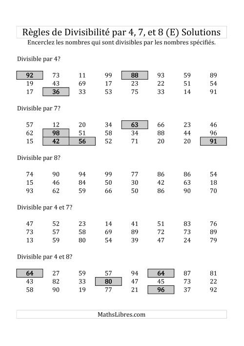 Divisibilité par 4, 7 et 8 -- 2-chiffres (E) page 2