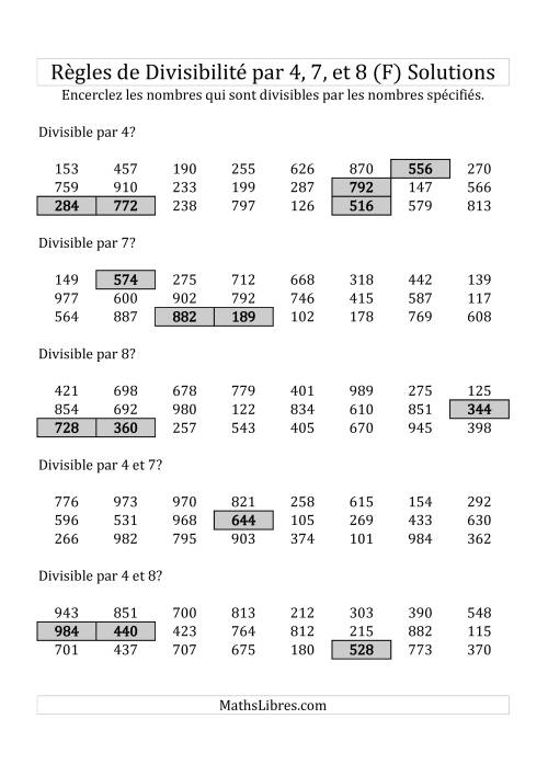 Divisibilité par 4, 7 et 8 -- 3-chiffres (F) page 2