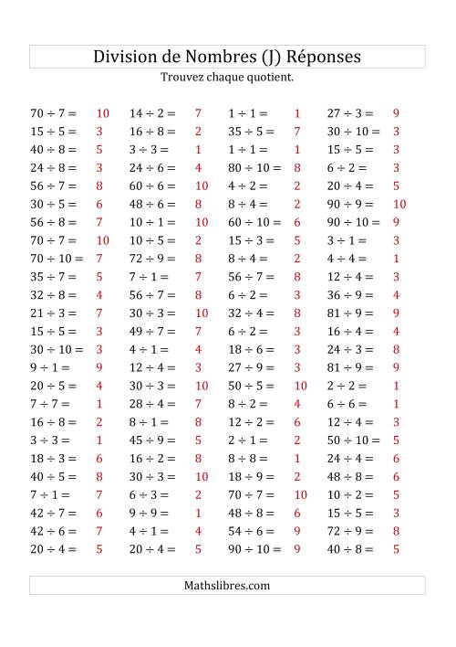 Division de Nombres Jusqu'à 100 (J) page 2